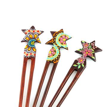 Handmade Teakwood 2-Prong Color Lacquered Hair Stick
